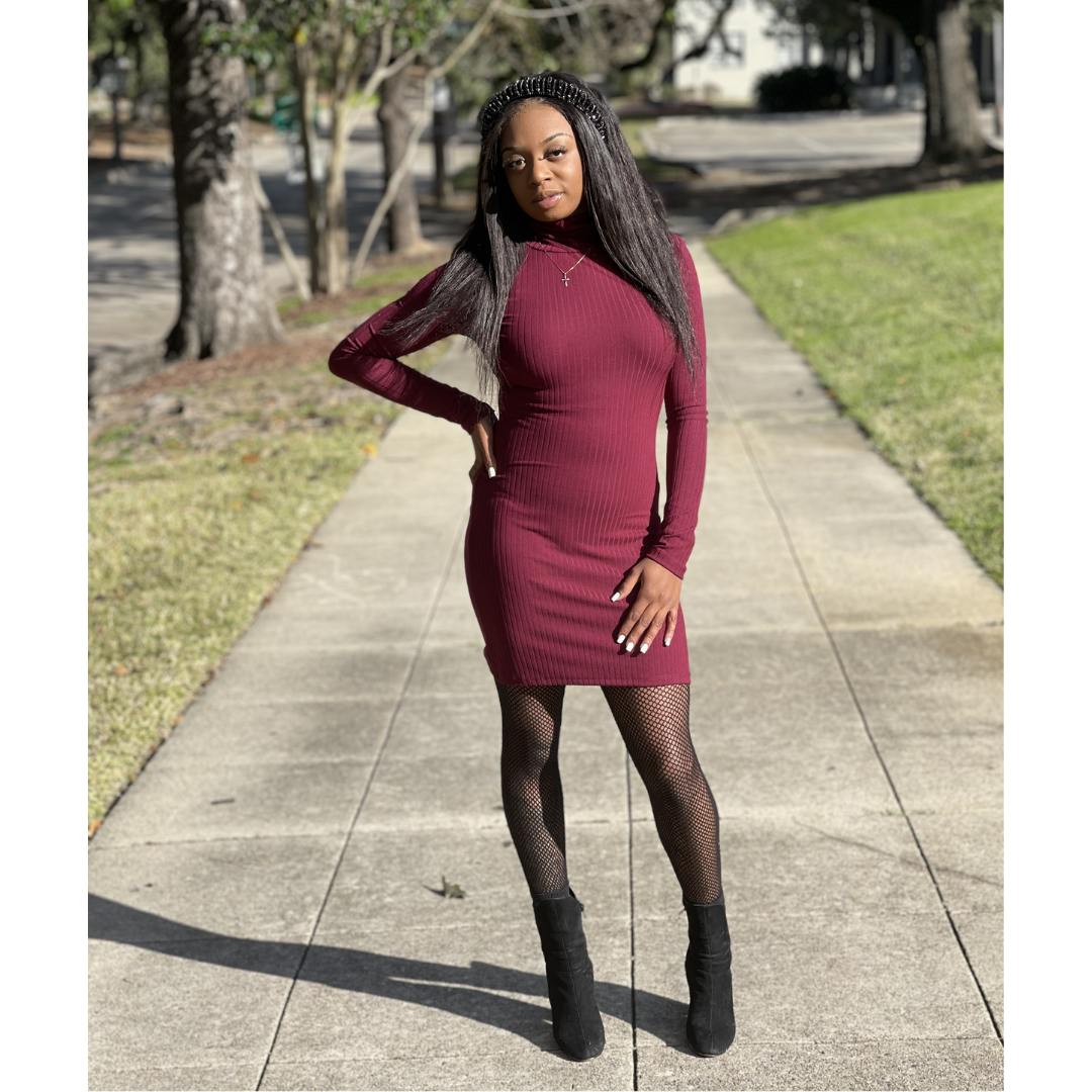 Burgundy dress sales with black tights