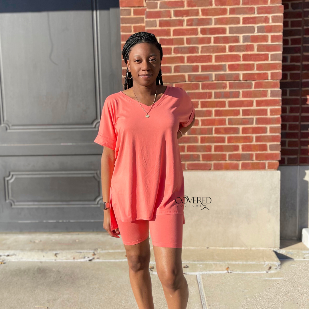 T shirt dress shop with biker shorts